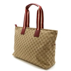 Gucci Tote GG Leather Khaki Red Large Bag